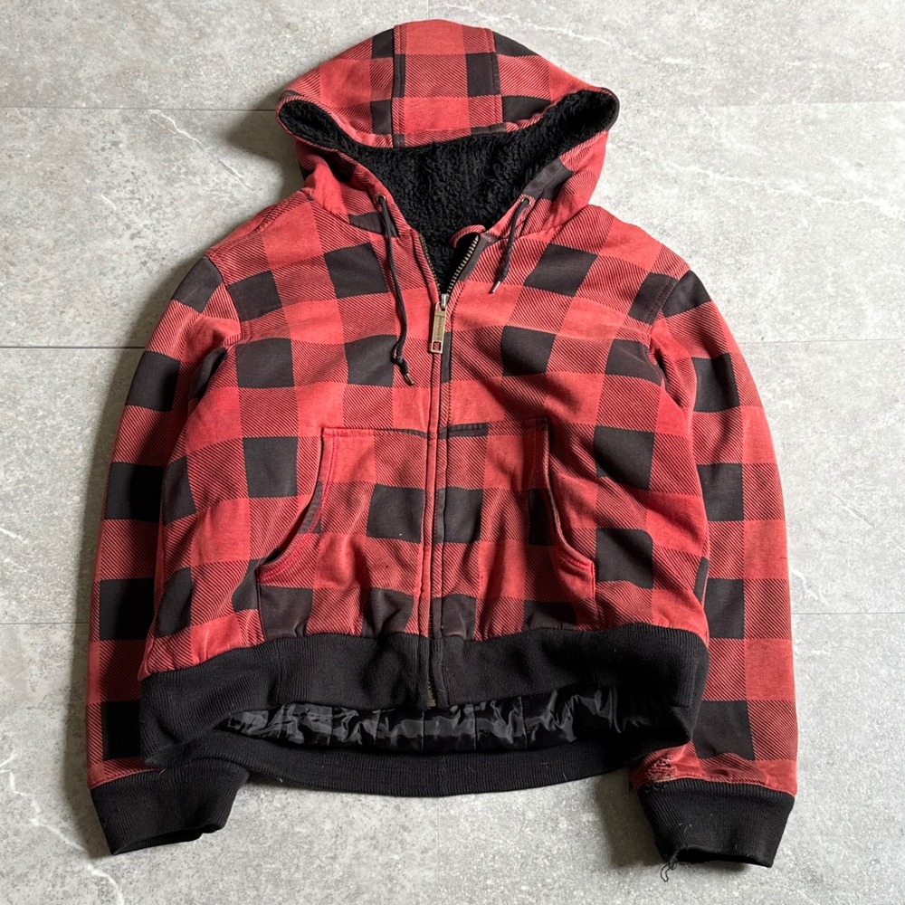 Y2K Hydraulic Buffalo Plaid Sherpa Lined Full Zip Hoodie XXL